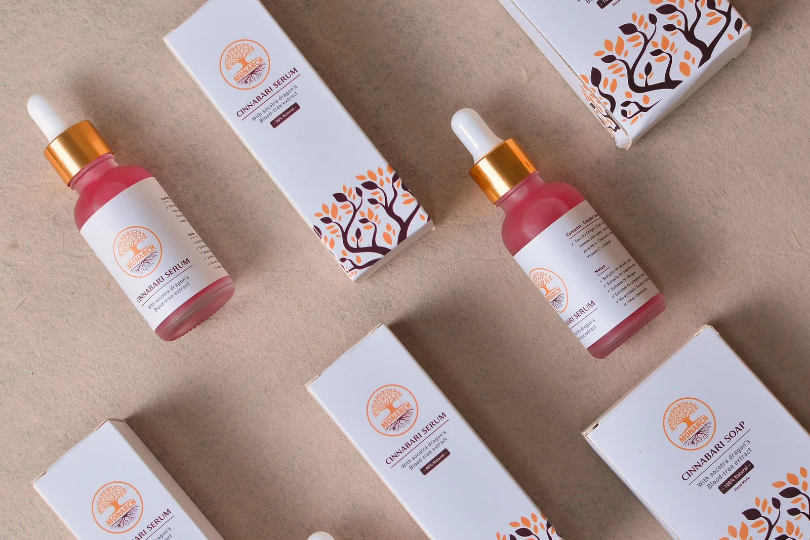 Representative skincare serum bottles and packaging